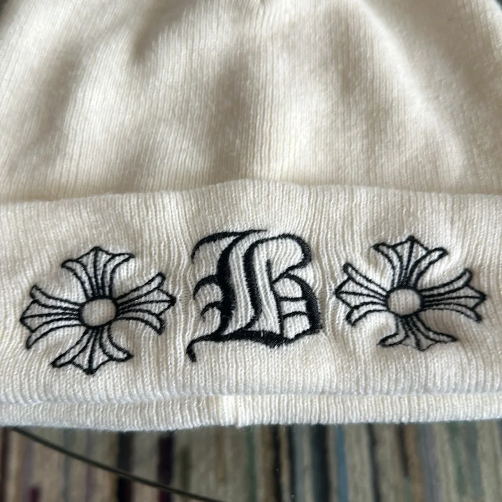 White Chrome Hearts x Bella Hadid beanie